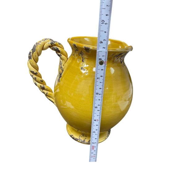 Bizzirri Italian Made 9" yellow glazed rope handle pitcher jug SKU 9597 - Picture 7 of 11